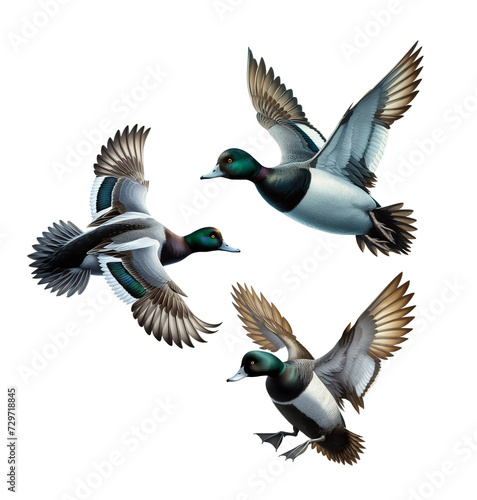 A set of Lesser Scaup Ducks isolated on a transparent background photo