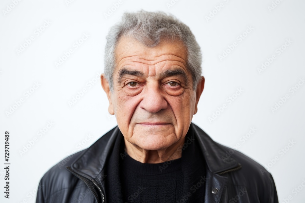 Portrait of an old man in a leather jacket on a white background Portrait of an old man in a leather jacket on a white background
