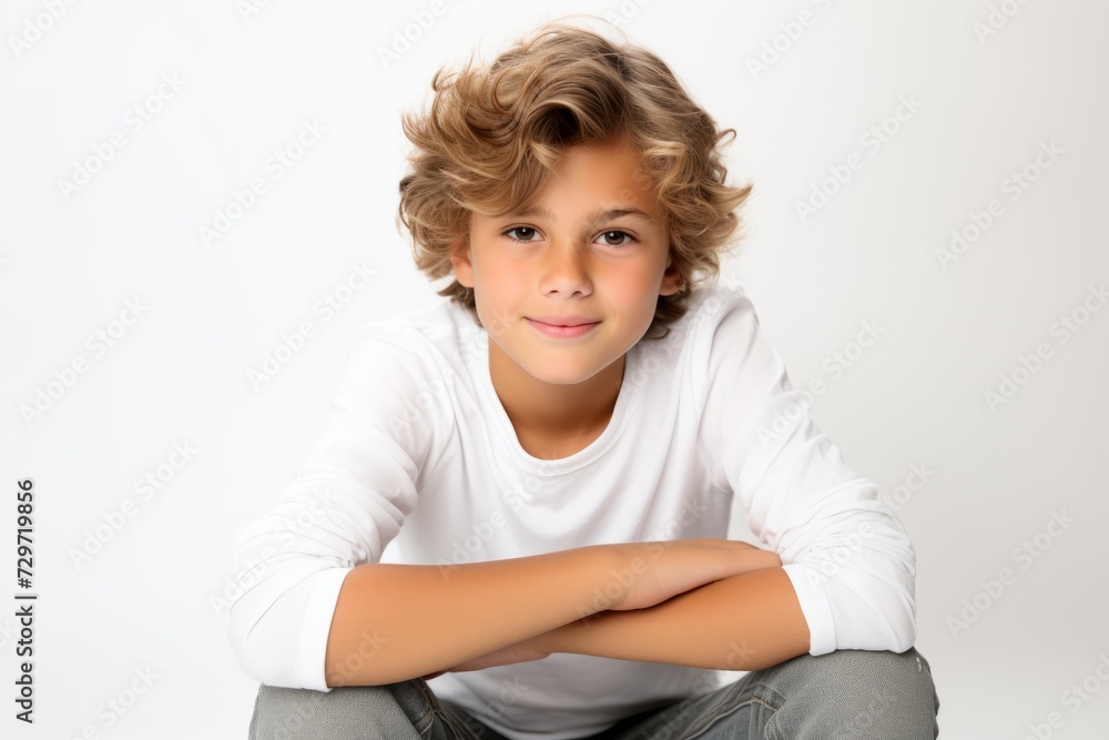 Portrait of a beautiful young boy with blond curly hair. Studio shot. Portrait of a beautiful young boy with blond curly hair. Studio shot.