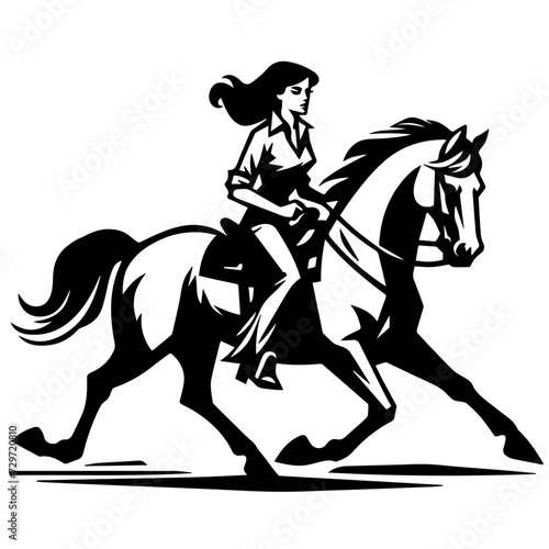 Cowgirl Riding Horse in Clean Modern Timeless Style © Kelly Smart Art
