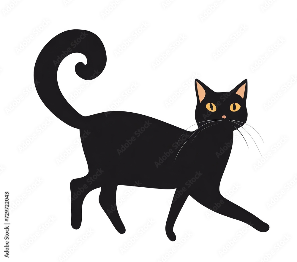 Black cat with yellow eyes flat style illustration isolated cutout