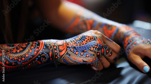 Traditional Aboriginal tattoo on the arms and hands