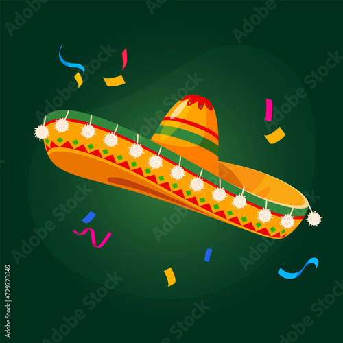 Vector mexican hat with colorful confetti.
