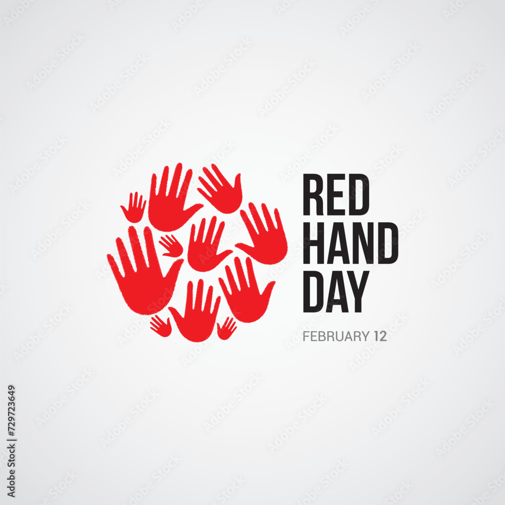 Fototapeta premium Red Hand Day Vector Illustration. It's a day to raise awareness about the plight of child soldiers around the world and call for action to end this practice. flat style design vector illustration.