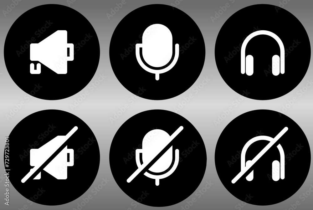 audio icon set, disable audio icon button - obrazy, fototapety, plakaty 