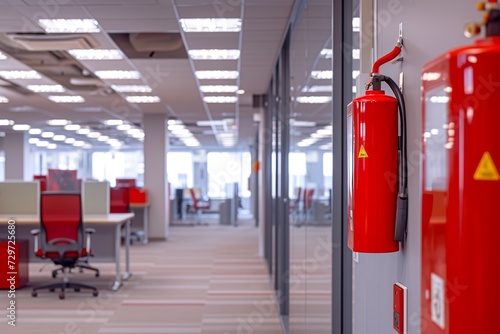 Fire extinguishers in office hallway photo