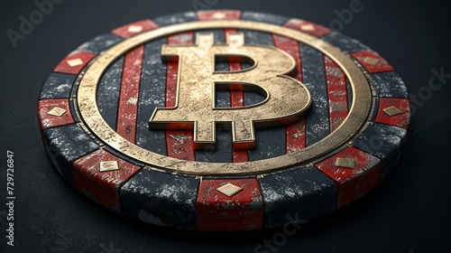 Bitcoin Cryptocurrency Concept with Casino Chip. Generative ai