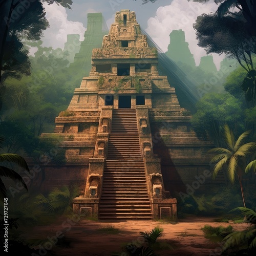 Mystical Mayan Temple  Digital Backdrop of an Ancient Structure in the Jungle  