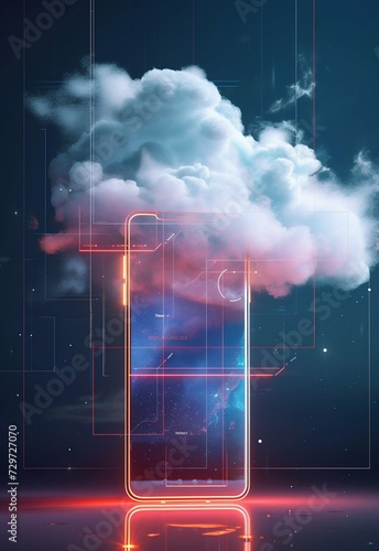 Futuristic Smartphone with Cloud Technology Concept. Generative ai