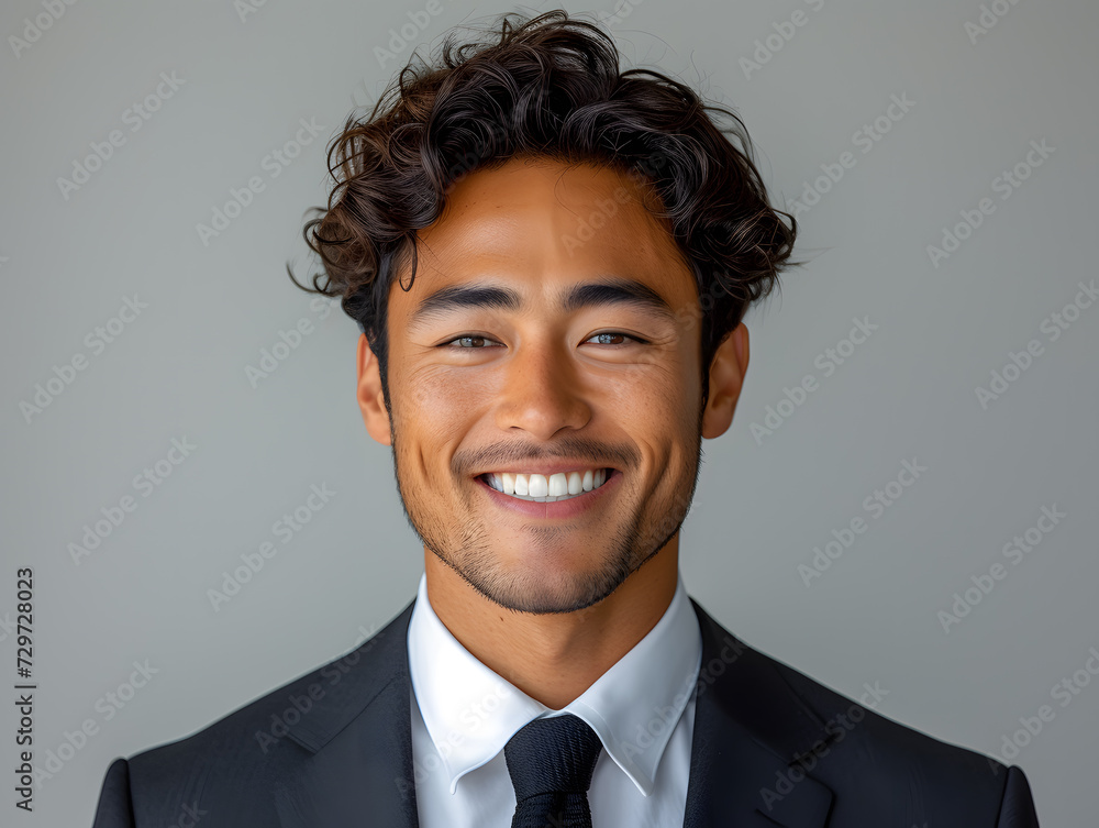 Close up portrait of a happy young businessman smiling at the camera on grey background Close up portrait of a happy young businessman smiling at the camera on grey background