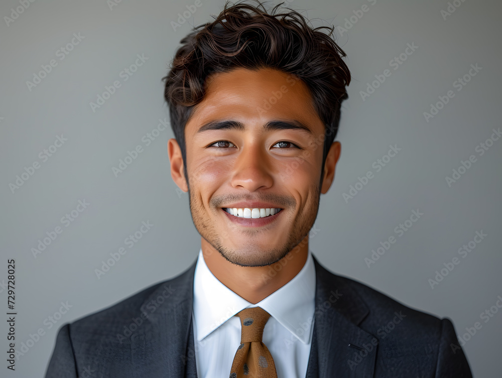 Close up portrait of a happy young businessman smiling at the camera on grey background Close up portrait of a happy young businessman smiling at the camera on grey background