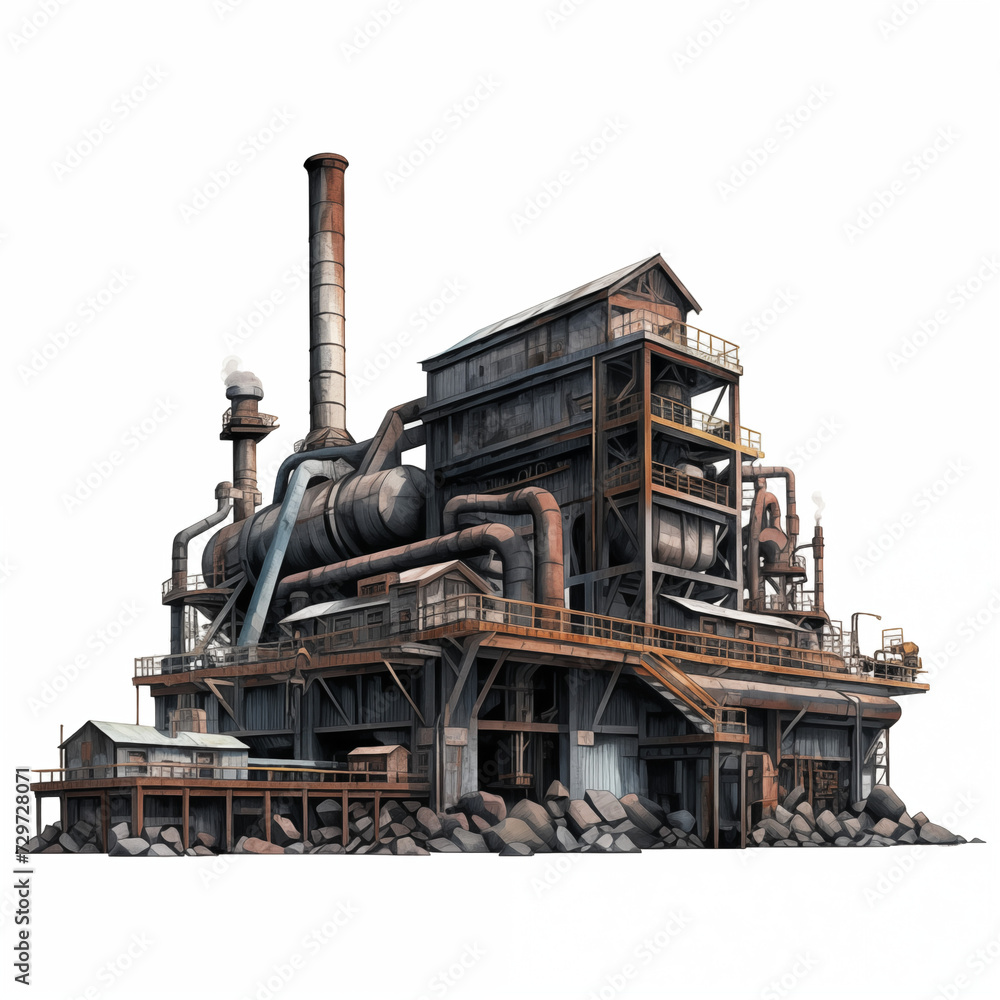 Modern factory, isolated on white background.