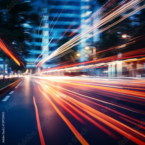 Blurred light for abstract background, Moving light. on the road for background, low speed shutter. © Machchika