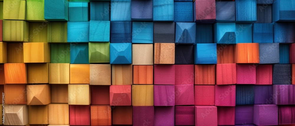 Fototapeta premium Colorful wooden blocks aligned. Wide format