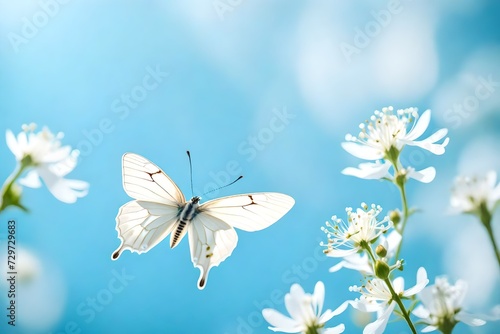white butterfly on blue flowers