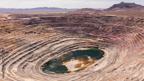 Aerial view of an exhausted open pit copper mine near Ajo, Arizona, USA.