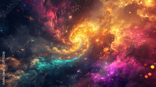 A surreal landscape of colorful cosmic dust and galactic s beckoning you to discover the mysteries of the universe on your journey through the cosmos.