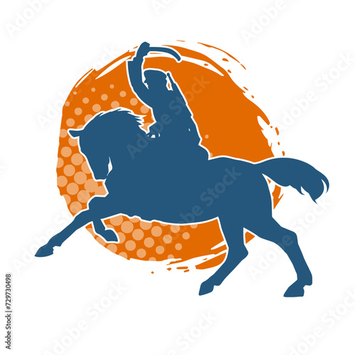 Silhouette of a cavalry soldier on horseback. Silhouette of a soldier ride a horse animal.