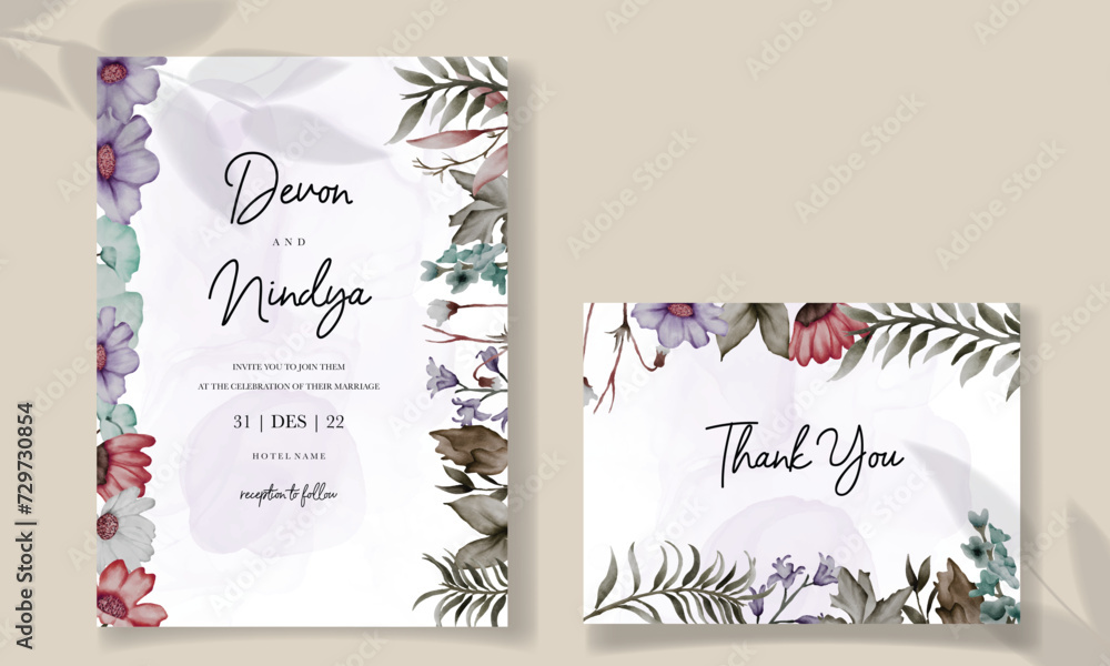 invitation card with beautiful grass ornaments