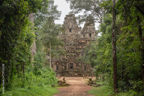 Ta Prohm Temple stone ruin building exterior in the green forest of Seim Reap  Angkor Wat historical complex site Cambodia