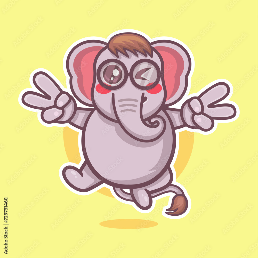Fototapeta premium cute elephant character mascot with peace sign hand gesture isolated cartoon 
