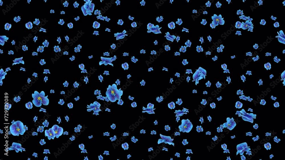 Orchids blue loop tile falling with alpha. This 3d animation with an alpha channel is loopable and tileable.