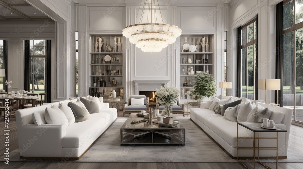 living room in newly constructed luxury home - obrazy, fototapety, plakaty 