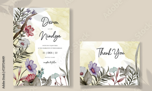 invitation card with beautiful grass ornaments