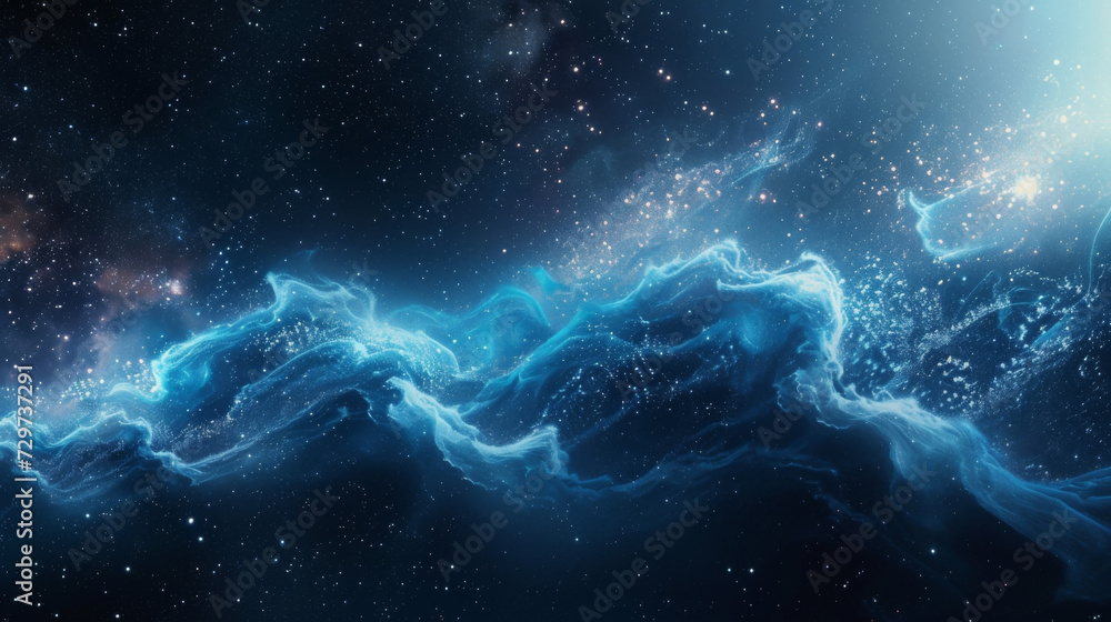 Translucent waves of shimmering particles create a galactic panorama enveloping you in a weightless state as you embark on an ethereal journey through the endless depths of Translucent waves of shimmering particles create a galactic panorama enveloping you in a weightless state as you embark on an ethereal journey through the endless depths of