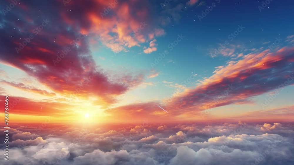 dramatic panorama sky with cloud on sunrise and suns. seamless looping overlay 4k virtual video animation background dramatic panorama sky with cloud on sunrise and suns. seamless looping overlay 4k virtual video animation background