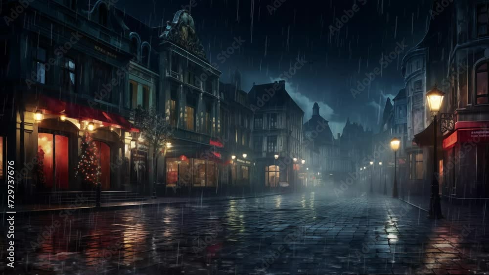 inner city with closed shops.. seamless looping overlay 4k virtual video animation background 