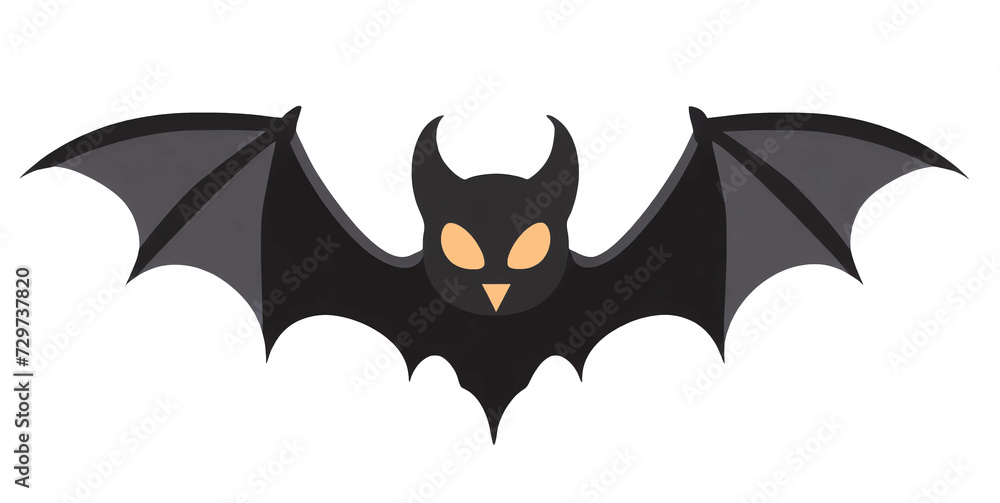 Black Halloween bat flat style illustration isolated cutout on transparent