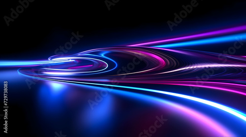 Abstract blue high-speed light tail lines, floating aqua blue neon laser light lines, modern background