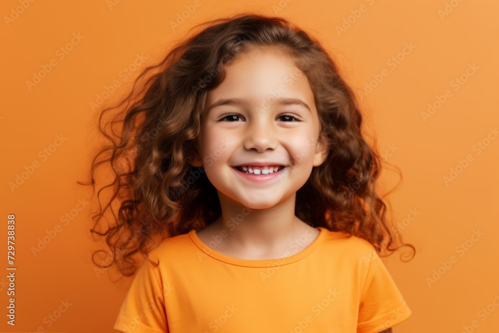 Portrait of a smiling little girl with curly hair on orange background Portrait of a smiling little girl with curly hair on orange background