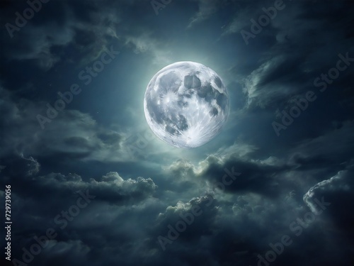 full moon behind the clouds. horror style illustration, mystical. background for poster, banner, web, social media. ai generative design