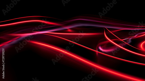 Soft red light tail background on black with modern design light waves, enlightened wave form, Panorama light waves