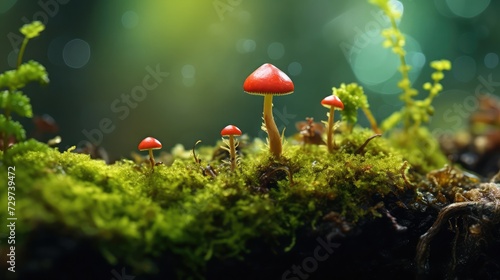 Tiny mushroom growing in moss