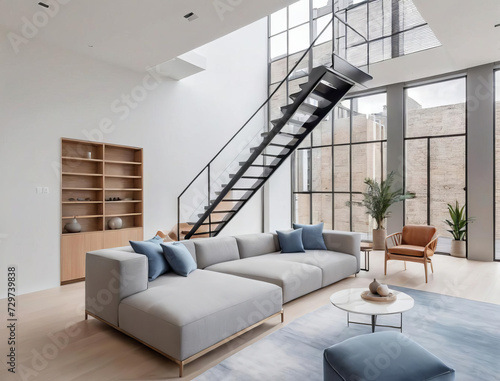 Minimalist Loft Interior - Modular Design with Sustainable Materials and Art Deco Minimalism Gen AI photo