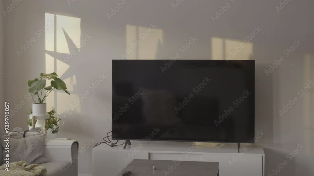 Time-lapse of light moving from window on living room with TV and minimal design Time-lapse of light moving from window on living room with TV and minimal design