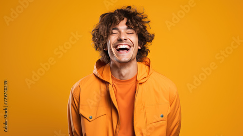 Man in Bright Orange Feeling Joyful