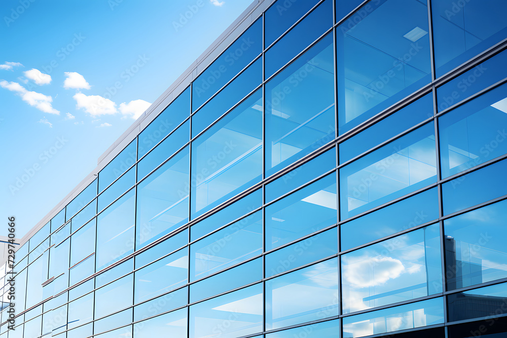 glass facade of a modern office building against a blue sky glass facade of a modern office building against a blue sky