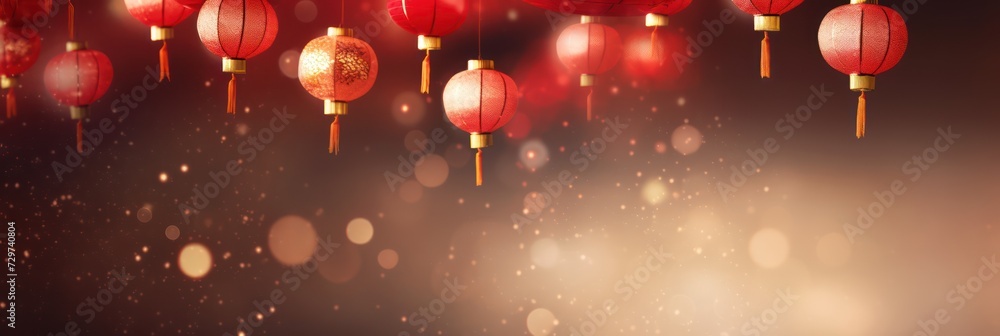 A Chinese red lanterns on a happy Chinese New Year night adorning the Chinese community, clear details of Chinese lanterns, bokeh blur background, out of focus city lights. A Chinese red lanterns on a happy Chinese New Year night adorning the Chinese community, clear details of Chinese lanterns, bokeh blur background, out of focus city lights.