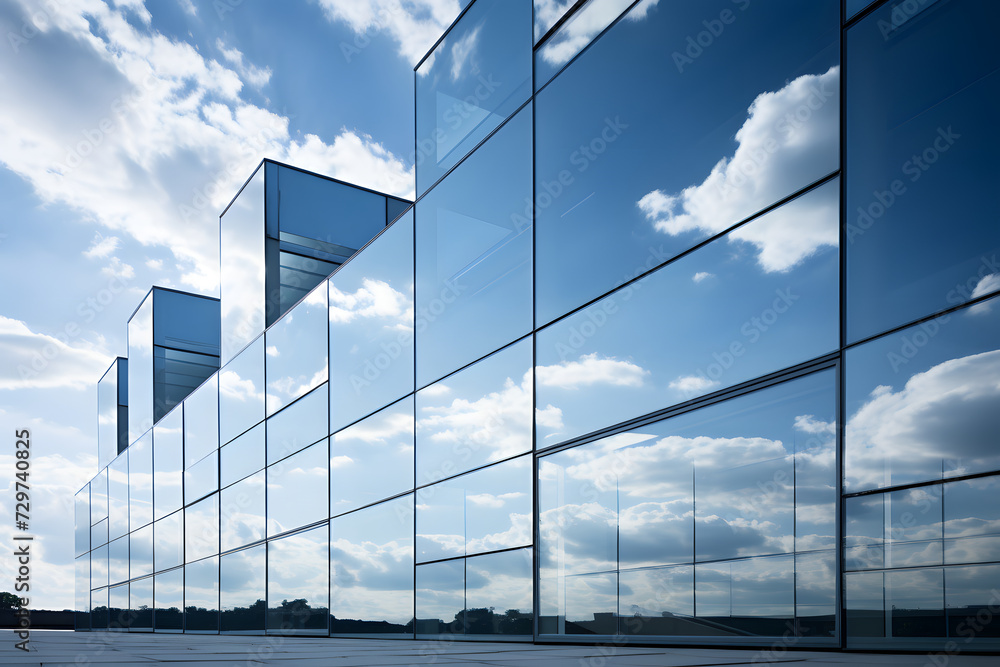 glass facade of a modern office building against a blue sky glass facade of a modern office building against a blue sky
