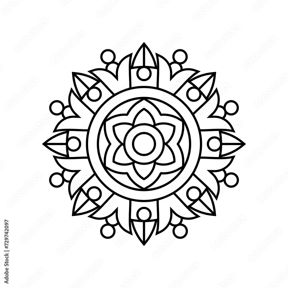 Circular pattern in form of mandala with decorative ornament in ethnic oriental style, Perfect for Henna, Mehndi, tattoo, decoration, and coloring book page.