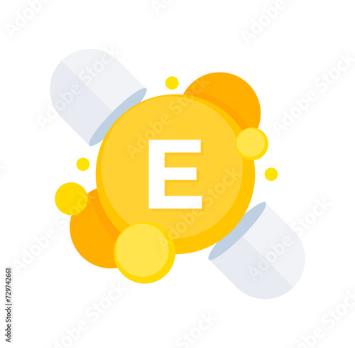 Vitamin E softgel capsules illustration for skin health and antioxidant protection