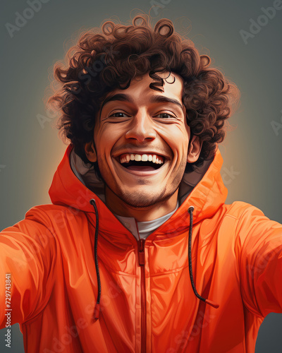 Radiant Smiles Man in Vivid Orange Sharing Pure Joy © Dinaaf