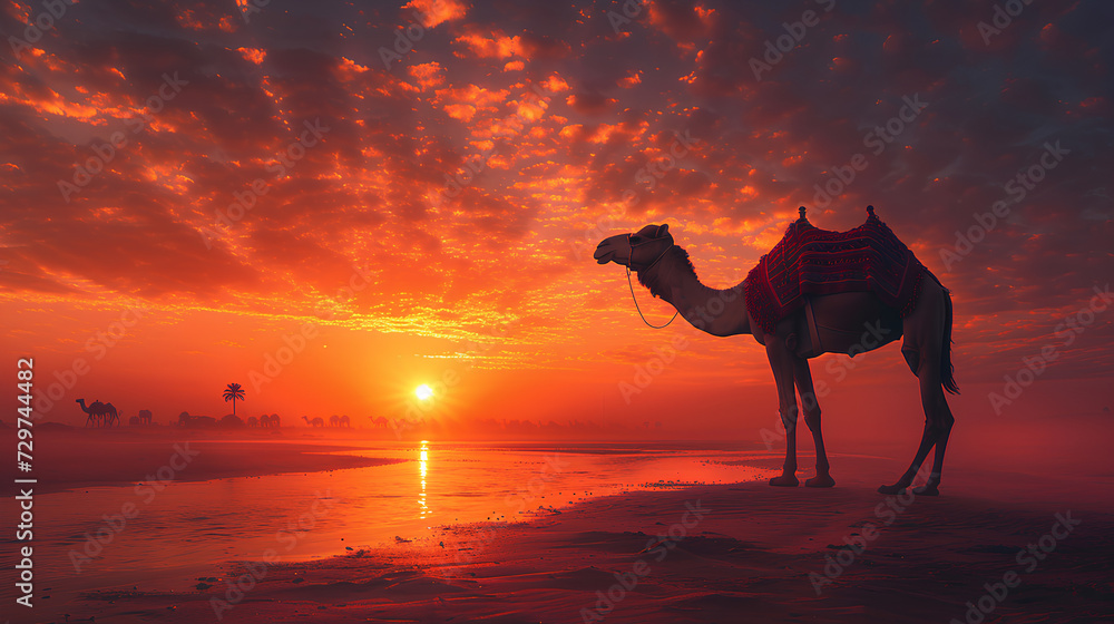Eid Al Adha Mubarak Background with Camel and Islamic Prayer Eid Al Adha Mubarak Background with Camel and Islamic Prayer