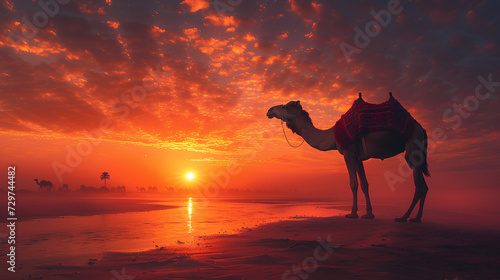 Eid Al Adha Mubarak Background with Camel and Islamic Prayer