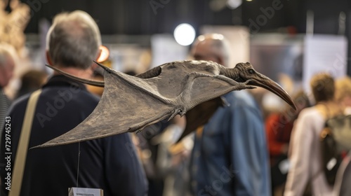 In a crowded auction hall a rare and perfectly preserved Pterodactyl wing is being carefully inspected by a team of potential buyers each one hoping to add it to their collection. photo