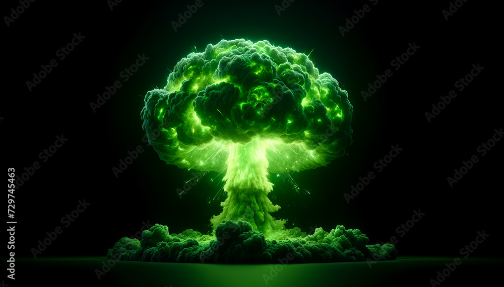 An abstract representation of a toxic event, this image showcases a luminous green explosion, ideal for sci-fi and catastrophic scenarios.
Generative AI.